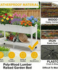 Raised Garden Bed On Wheels With Legs And Lockable Casters, Weather Resistant HDPE Elevated Planter Box with colorful flowers