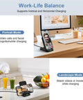 Wireless Charging Stand For 15W Fast Charging With Auto Output Galaxy S26 Ultra S25 S24 S23 S22 S21 And Motorola Edge 2025 G Stylus 5G G Power 2025 Desk Mount Pad For Everyday Use showing portrait and landscape modes in use on desk