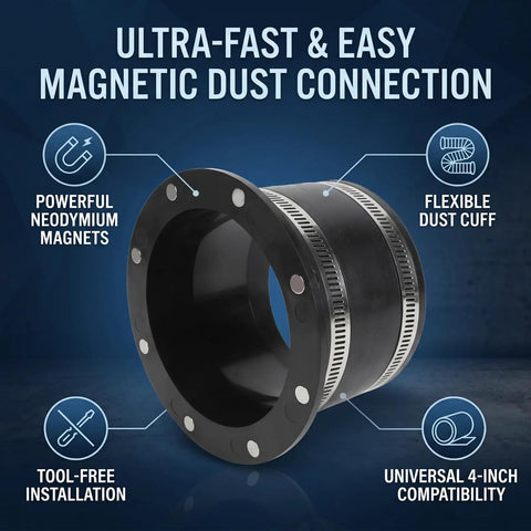 Upgraded 4 Inch Magnetic Dust Collection Connector With Rubber Cuff Adapter For Woodworking Shop Vacuum Hoses, featuring powerful neodymium magnets.