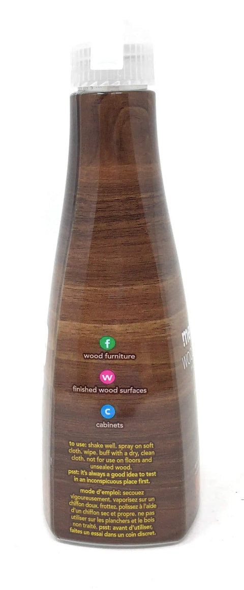 Top Tier Wood Polish Spray With Sweet Almond Scent For Furniture And Cabinets 14 oz bottle back view showing use instructions.
