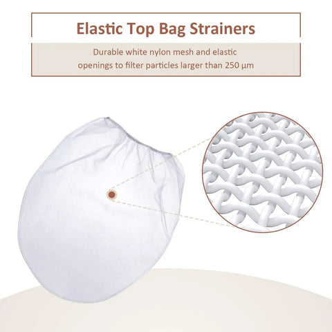 Close-up of 30 Pack 5 Gallon Paint Strainer Bags With Elastic Top showing fine nylon mesh and elastic detail