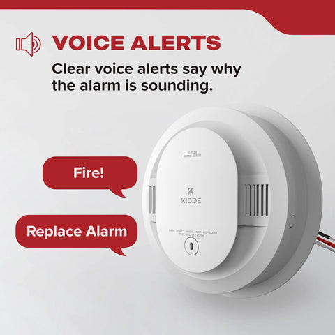 Smoke Detector With Hardwired Power And 10 Year Battery Backup 20SA10V Voice Alerts 85 Decibel Alarm Easy Install 1 Pack on wall