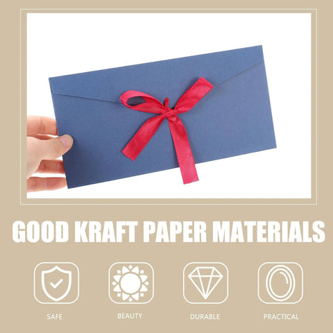 Retro Invitation Envelopes Set, 10 Pack, 22x11cm, 250gsm Kraft Paper Envelopes For Greeting Cards And Party Invitations, blue envelope