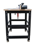 Rock Solid Birch Plywood Router Table Workhorse Featuring Precision Manual Lift Dial mounted on a heavy duty steel stand.