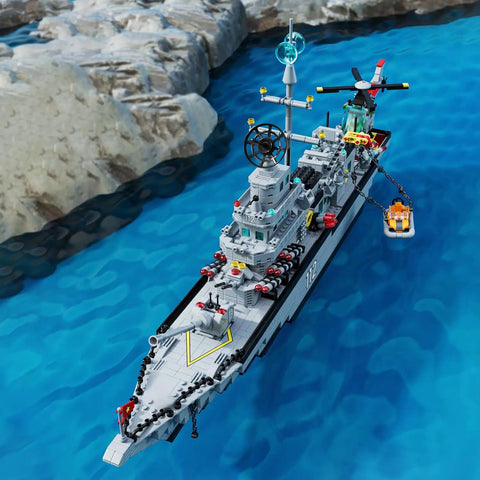 Massive 8 In 1 Military Battleship Building Set With 31.5 Inch Navy Warship Model for boys and adults over 2000 pieces on water