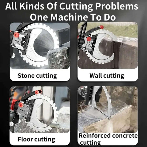 16 Inch Electric Concrete Ring Saw With 8900w Brushless Motor And Water Fed Dust Control For Smooth Core Cutting Up To 118 Inch Depth Shop Dog Workhorse Rig For Daily Trade Tasks shown cutting stone, wall, floor, and reinforced concrete.