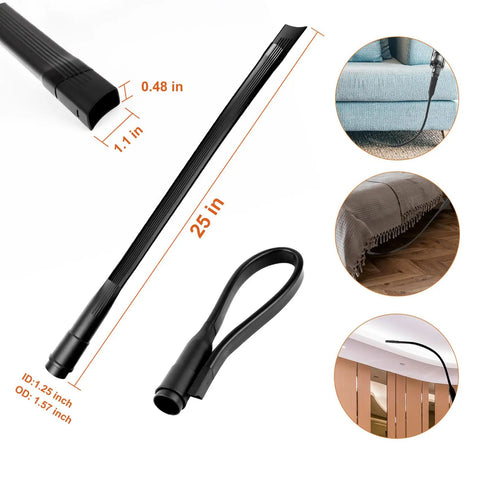 All Purpose Universal 14 Piece Vacuum Attachment Kit For Wet And Dry Vacuums with flexible crevice tool and dimensions