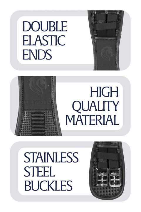 Non Slip Dressage Girth With Gel Long Girth For Horses 26 Inch Black Ergonomic Contoured Fit Easy Care PU Material Grippy Training And Competition Gear
