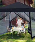 Effortless Pop Up Gazebo Canopy With Mosquito Netting 10x10 Black for backyard patio events and camping.