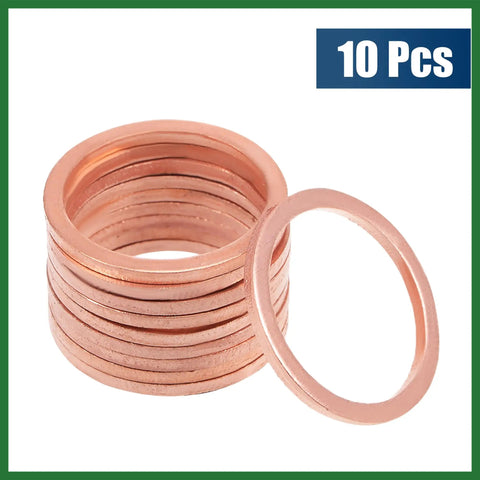Tough As Nails Copper Flat Washers Metric M18 X 22Mm X 1.5Mm Sealing Rings Heavy Duty Bolt Spacers For Plumbing Repairs Engineering Automotive Diy 10 Pack displayed in a stack.