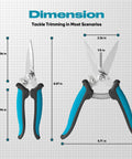 8 Inch Heavy Duty Scissors And Tin Snips Workhorse With Wire Cutter Notch For Sheet Metal Cable Insulation Carpet Leather All Purpose Utility Shears Ergonomic Electrician Tools With Safety Lock, dimensions shown