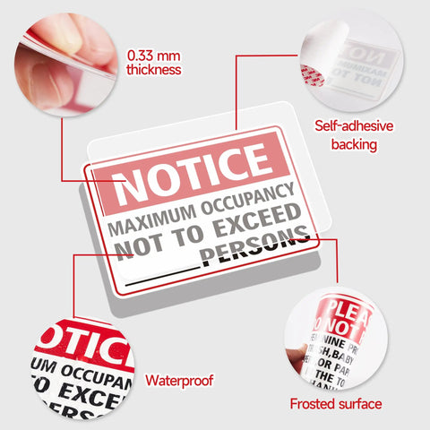 Maximum Occupancy Safety Sign Red For Restaurants And Businesses Durable Vinyl With Permanent Adhesive Waterproof UV