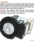 Front view of washer drain pump motor with white impeller on black housing, compatible with Kenmore and LG washers.