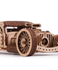 Hot Rod 3D Wooden Puzzle Car Kit for Adults No Glue Needed 280 Pieces Natural Wood Model With Illustrated Assembly Guide and Realistic Vintage Style Great Gift Idea, front view