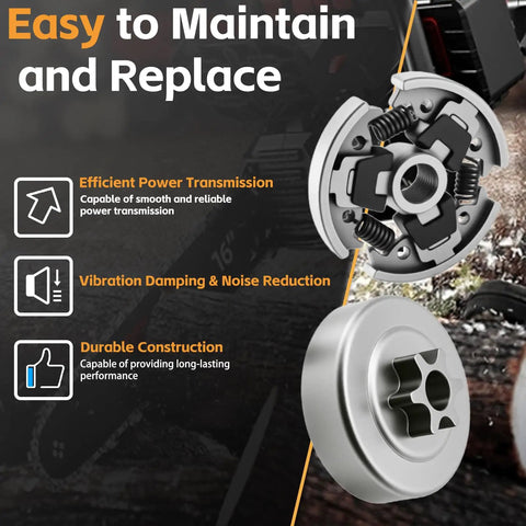 Diagram of Three Eighths Inch 6 Tooth Sprocket Clutch Drum Bearing Chainsaw Parts Kit 7 Piece Heavy Duty Pro Grade Set