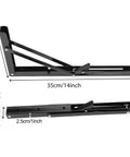 ZOENHOU 14-inch folding shelf bracket, black metal, wall-mounted heavy-duty, front and side views
