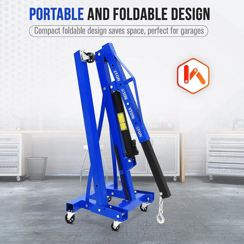 Heavy Duty Hydraulic Engine Hoist 2 Ton Folding Cherry Picker Delivers 4400 Lbs hardcore garage workhorse in foldable blue design.