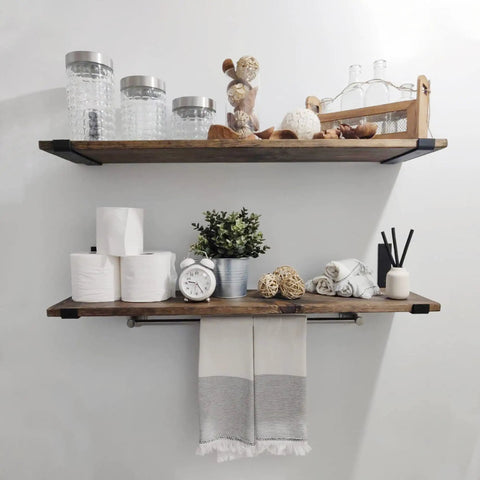 10 Pack Heavy Duty J Style Shelf Brackets With Lip 9 Inch Industrial Wall Mounted Floating Supports holding decor items