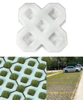 Reusable Plastic Grass Paver Molds With Five Hole Design For Concrete Pavers visible in use for grass driveways and landscaping.