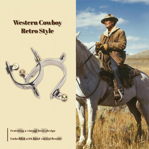 2 Pack Stainless Steel Western Cowboy Spurs With Rotating Gear For Men And Women Hand Carved Floral Inlays