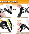Installation steps for 1 Pair Bike Pedal Straps For Fixed Gear, Mountain And Road Bikes Nylon Toe Clips, showing strap adjustments