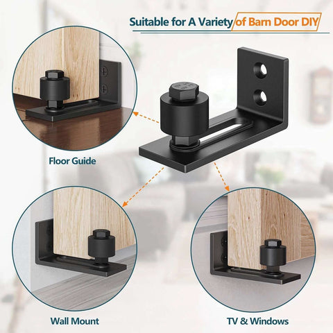 Heavy Duty Sliding Barn Door Floor Guide With Adjustable Roller, Flush Bottom Design, Stainless Steel Brushed Finish, for various mounts