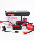 Beefed Up 2435 4800KV Brushless Motor And 25A Waterproof ESC Combo For 1 16 And 1 18 RC Trucks Upgrade shown with packaging