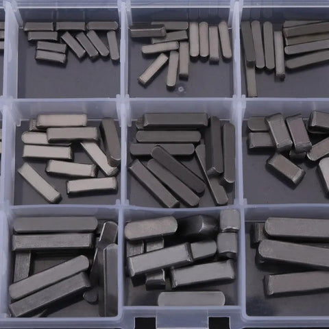 Round Ended Feather Keys Set 140 Piece in storage box for keyways and fasteners, A3 carbon steel, 8-30mm sizes visible