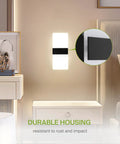 Sleek Dope 15W Dimmable LED Wall Sconce Set illuminating bedroom with black metal and acrylic design