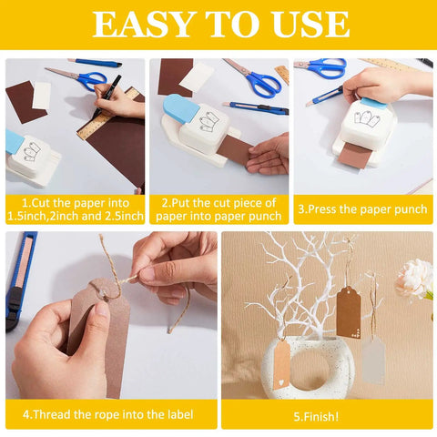 Step-by-step guide using 3 In 1 Craft Tag Punch Kit With Rope For Paper Crafting And Scrapbooking Round Style Hole Punches in 1.5 Inch 2 Inch and 2.5 Inch Sizes Gift Tag Making