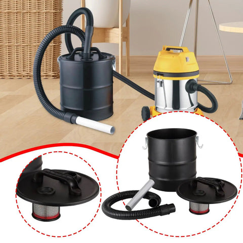 Universal 20L Cyclone Dust Collection Barrel 12x15inch Fits Vacuum System next to a wet dry vacuum with hose.