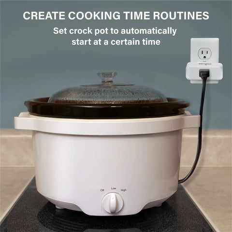 Smart Plug With S1 Auto Pairing, Alexa Compatible, Energy Monitoring connected to crock pot for scheduled cooking