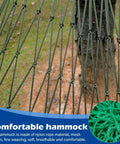 Durable Nylon Hanging Hammock For Outdoor Camping And Chill Lightweight Yet Strong Sleeping Net Bed Easy Quick Setup High Strength Rope Hammock Green Color with close-up of mesh design