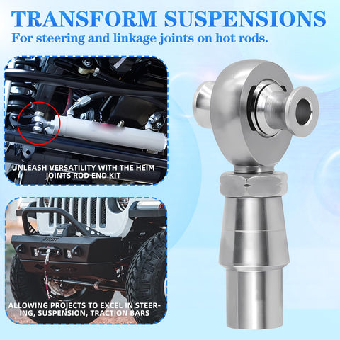 Beefy 7/8-14 Heim Joint Rod End Kit With 7/8-1/2 HMS Spacers And.120 Wall Bung Chromoly Panhard Bar For Steering And Suspension Traction Bars And Steering Linkage Two Sets With Right And Left Hand Threads, chrome rod end on weld-in bung