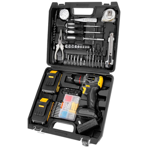 Brushless 20V Cordless Drill Set with 2 Batteries Lightweight 1.8 Pound Tool 60 Nm Peak Torque Compact Household DIY Kit in case