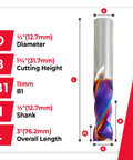 Spektra Extreme Tool Life Solid Carbide CNC Compression Spiral Router Bit with size specifications for woodworking.