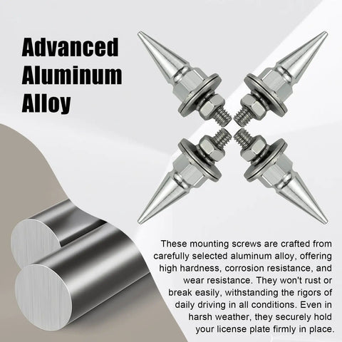 Dope Swap Proof Anti Theft License Plate Bolt Kit Featuring Sharp Spike Fasteners Universal Auto Hardware Set For Personal Rides Trucks SuVs And Street Machines In Silver, advanced aluminum alloy spike bolts.