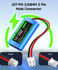 Two Pack 5200mAh 3.7V Lithium Ion Battery With JST PH 2.54mm Plug 1S2P Rechargeable Li Ion Battery Pack detail with connectors
