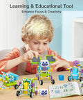 Child assembling Solar Powered Robot Kit For Kids Aged 4 To 12, 434 Piece STEM Building Set With Solar Panel Gears And Sensors