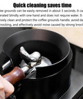 Effortless Electric Portafilter Cleaner Ditches The Messy Scrub And Kicks Out Stale Coffee Grounds In Seconds, showing quick coffee grounds removal.