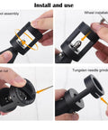 Ultra Portable Aluminum Tungsten Grinder Kit with tool assembly, wheel installation, flat cut, tungsten needle grinding