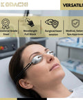 Top Tier Stainless Steel Safety Eyewear With A Snug Adjustable Elastic Head Strap Delivering Heavy Duty Occupational Eye Protection And Kickass Reusable Oval Lens Guarding For Everyday Job Sites worn by a woman during a spa treatment.