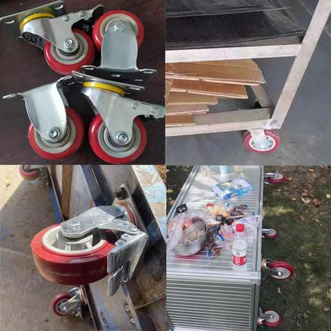 Heavy Duty Industrial Casters Set Of Four Swivel Rubber Wheels With One Touch Brakes Silent Rolling Design For Workshop Carts And Mobile Toolboxes built tough in various angles on carts.