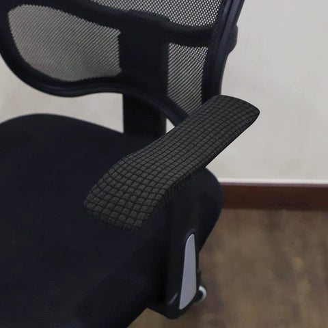 Stretchable Water Resistant Jacquard Armrest Covers For Office Chair Fits 8 To 13 Inch Arm Length And Easy Fit Two Point Four To Three Inch Width Elastic Band Washable Desk Chair Protection Two Pieces Black, shown on office chair