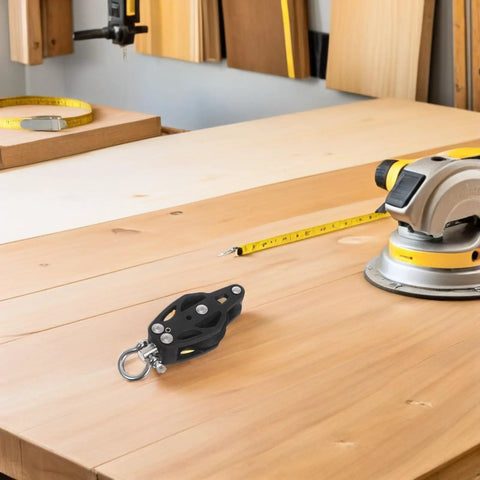 Beefy Boat Pulley Block With Nylon Groove Wheel Heavy Duty Marine Grade Bearing Guide Pulley Roller on workbench