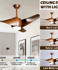 52 Inch Ceiling Fan With Lights And Remote 3 Blade Modern Quiet Reversible Ceiling Fan For Patio Living Room And Bedroom Sleek Brown Blade Design Easy Style Upgrade For Any Space showing light color options