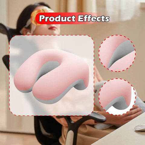 Desk Nap Pillow With Memory Foam Neck Support, Breathable Removable Cover, versatile headrest shown in pink and white