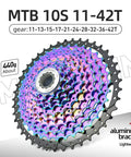 Ultra Light 10 Speed Mountain Bike Cassette 11-42T for Trail Enduro Riding, beefy aluminum body, nickel-plated steel cogs