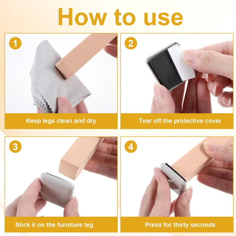 Step-by-step guide for applying 12 Pack 1.5 Inch Square Self Adhesive Furniture Sliders Pads For Hardwood Floors And Carpet to chair legs