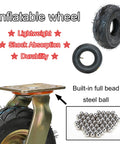 Set Of Two Heavy Duty Rubber Caster Wheels With Brakes Built Tough Industrial Trolley Casters For Workbenches Furniture showing inflatable wheel and steel ball details.